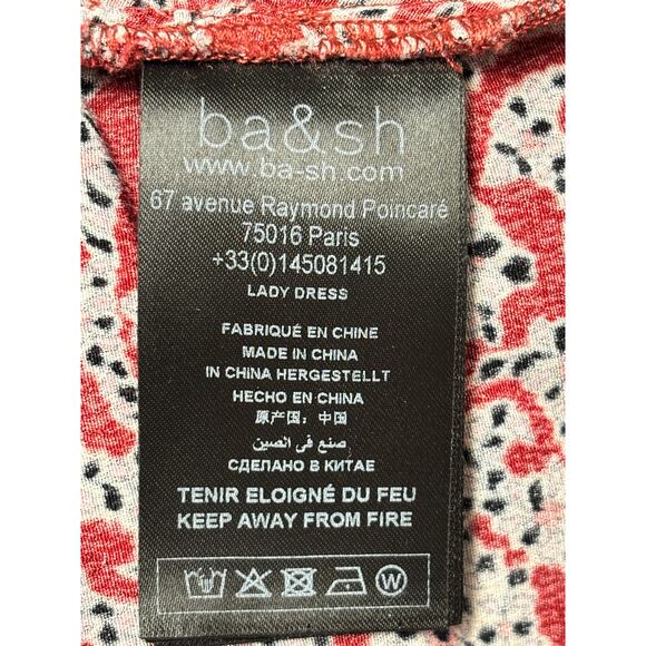 Ba&Sh Printed Crystal Mini Wrap Dress Sz 10 Carmine Ruched Puff Sleeves Cocktail - Picture 6 of 7